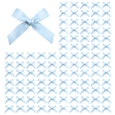 Imagem de EONSUI 100 peças de decoração de mini laços azuis, pequenos enfeites de fita de cetim para bricolage, artesanato, lembrancinhas, adequado para festa, aniversário, chá de bebê, Natal, casamento, festa