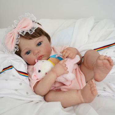 Imagem de Boneca Bebê Reborn Silicone Realista 48cm Original Kit Acessórios Conj