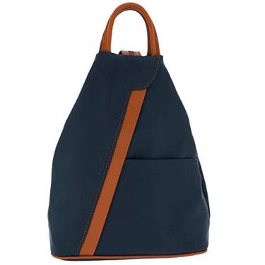Imagem de Fioretta Mochila feminina italiana com alça superior de couro genuíno, Azul, marrom