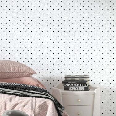 Imagem de Papel De Parede Adesivo Branco Poá Dots Bolinhas Pretas 3m - DELIQUADR