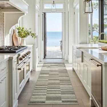 Imagem de jinchan Corredores abstratos para corredores, tapete de corredor lavável, ultrafino, antiderrapante, leve, moderno, geométrico, longo, para entrada, quarto, cozinha, lavanderia, cinza-acastanhado