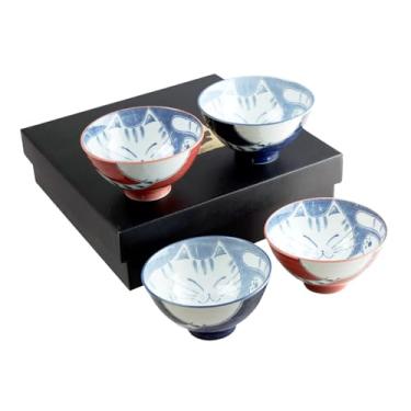 Imagem de Urban Tokyo Conjunto de tigelas de arroz japonês, design de gatos Neko Smiley, 4,5 polegadas, D, tigelas de sopa, minoware, porcelana feita no Japão