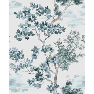 Imagem de VOLEAAR Papel de parede para descascar e colar de árvore, pintura de tinta natural chinoiserie papel de parede floral removível para sala de estar banheiro armário escada, papel de contato boho mural