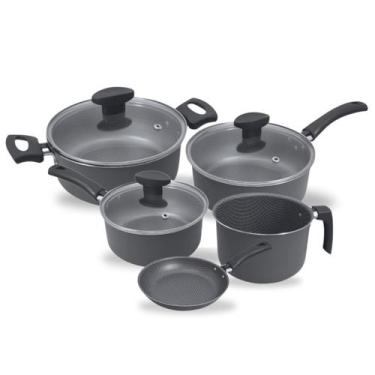 Imagem de Jogo de Panelas Antiaderente 5 Peças Com Tampa de Vidro Alegrete, Cinz