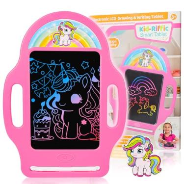 Imagem de LAEBUILD Tablet De Escrita Lcd Mágico 8,5" Para Crianças 2 A 7 Anos, Quadro Desenho Educativo Com Alça E Arco-Íris Unicórnio, Bloco Reutilizável Sem Bagunça, Brinquedo Viagem Pequenas Em Carro Avião