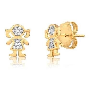 Imagem de Brinco Menininha Pedra Zirconia 2 3 Furo Pequeno Folheado