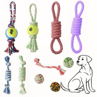 Imagem de Brinquedo Pet Combo 5 Peças, Resistente, Antiestresse, Alivia Ansiedade de Cachorros, Cores Sortidas Mordedor Corda Interativo,