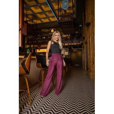 Imagem de Calça Pantalona Lurex - CYNDRA, Vinho, 38