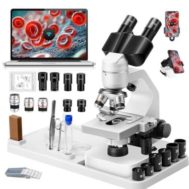 Imagem de FULENIAO Microscópio binóculo de camada dupla ampliação de 40 x 2000x, luzes LED duplas superiores e inferiores, foco grosso e fino, microscópio infantil (versão WiFi)