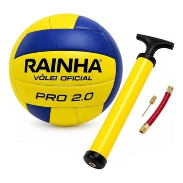 Imagem de Bola de Vôlei Profissional Rainha 2.0 Amarela e Azul- Perfeita para Jogos em Areia e Quadra Para Treinos, Jogos e Lazer + Bomba de Ar