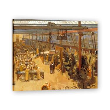 Imagem de Shipyard John Lavery Classic Realist Portrait & War Scene Canvas Art – Decoração de parede de arte irlandesa para casa emoldurada 30 x 36 cm