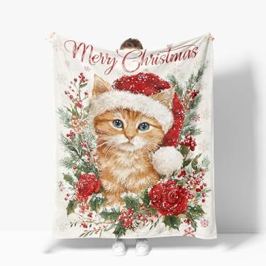 Imagem de Cobertor de Natal para gatos Feliz Natal decoração quente cobertor de flanela macio gatos fofos presentes para crianças meninos meninas homens mulheres 101,6 cm x 127 cm