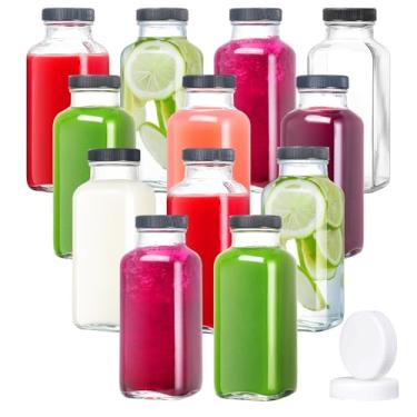 Imagem de DESIYUE Garrafas de vidro de 350 ml com tampas, recipientes de vidro reutilizáveis com tampas para sucos, leite, bebidas caseiras, água, armazenamento de kombucha, vinho (pacote com 12)