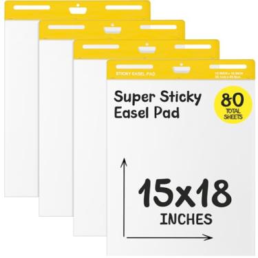 Imagem de ReliThick Mini cavalete com 4 blocos, 38 x 45 cm, 20 folhas/bloco, papel branco flip chart para professores, papel autoadesivo para escritório, escola, sala de aula