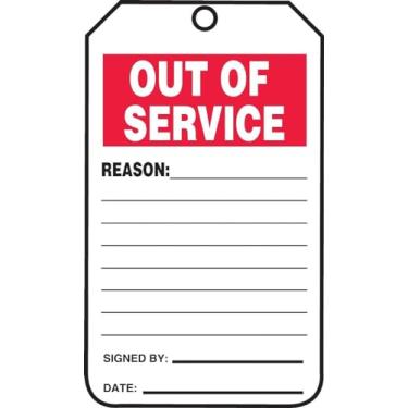 Imagem de Accuform Placa de registro de status Signs TRS243CTP, Legend "OUT OF SERVICE - RAZÃO: _____", 14,6 cm Comprimento x 8,25 cm Largura x 0,00 cm Espessura, PF-Cardstock, Vermelho/Preto no Branco (pacote com 25)