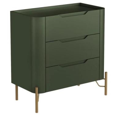Imagem de Mesa De Cabeceira Orgânica 3 Gavetas Pés Industrial Dourado Bliss I03 