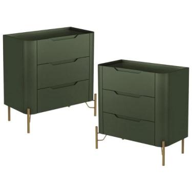 Imagem de Kit 02 Mesas De Cabeceira Orgânica 3 Gavetas Pés Industrial Dourado Bl