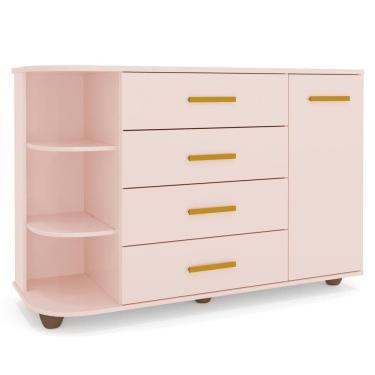 Imagem de Cômoda Infantil Com Cantoneira E 4 Gavetas 100% Mdf New Lorena Rosê - Phoenix