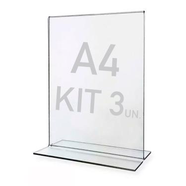 Imagem de Display Expositor T A4 21x30cm Acrílico Ps Balcão 3 Peças