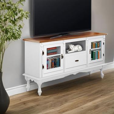 Imagem de Rack Para Tv 2 Portas 1 Gaveta E Nicho Com Pés Luiz Xv - Branco Laca Com Tampo Imbuia Glazer