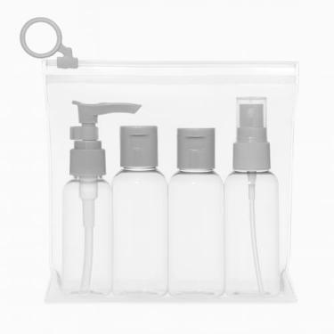 Imagem de Kit 4 Frascos de Viagem Borrifador Spray Cosméticos Necessaire Shampoo Condicionador Creme Anti Vazamento Mini Branco Transparente Dosador