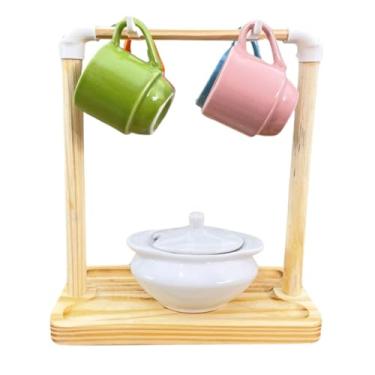 Imagem de Antilope Decor Porcelanas, Kit 4 Xicaras 80ml Açucareiro 100ml c/suporte -Multicolorida