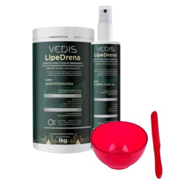 Imagem de Kit Creme de Massagem e Fluido Potencializador LipeDrena Vedis + Cubeta 60ml + Espátula Espanhola -Tratamento de Lipedema e Drenagem