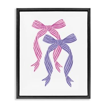 Imagem de Stupell Industries Design de arte de parede em tela flutuante preta com laço duplo rosa e roxo por Krissy Mast, 78 x 63 cm