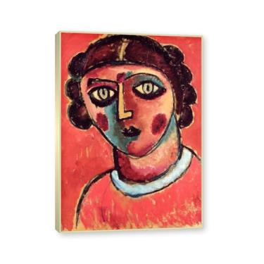 Imagem de NHLDZYH Moldura de champanhe. Impressões de arte Alexej von Jawlensky - Pintura de retrato - (cabeça de uma mulher 12) - Pôster de decoração de parede vintage. 50 x 70 cm - 19,6 x 27,5 pol