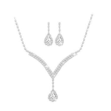 Imagem de Conjunto Feminino Colar Brinco Gota Zircônia Cúbica Prata - Noiva Madrinha Casamento Festa Formatura Debutante - Presente Mãe Namorada Amiga - Clássico Delicado