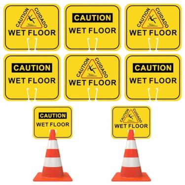Imagem de Geetery 6 placas amarelas para piso molhado de 26 x 30 cm (10,6 x 12,4 polegadas) amarelo "Caution Wet Floor", frente e verso para uso comercial, cozinha, piscina, escritório, hotel, interior e