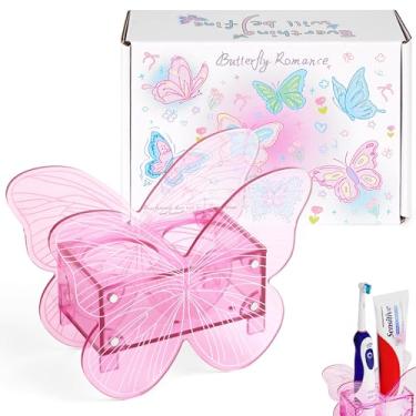 Imagem de Biiange Suporte de pasta de dente rosa, suporte magnético de acrílico para escova de dentes, organizador de banheiro destacável com orifício de drenagem para armazenamento de escova de dentes elétrica