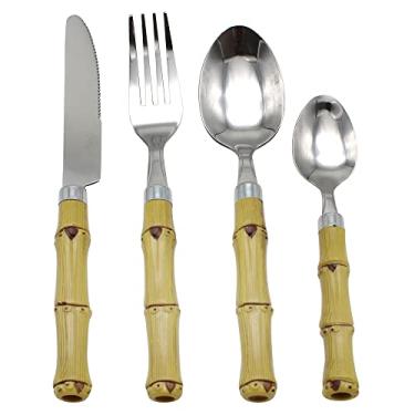 Imagem de Faqueiro Bambu em aço inox 24 Peças com cabo estilo bambu em caixa de madeira