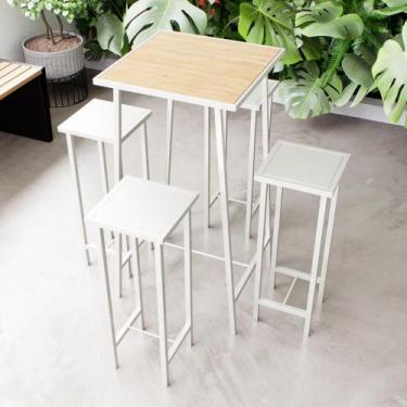Imagem de Conjunto Mesa Alta Bar Bistrô Pinus 4 Bancos Branco Botequim Industria