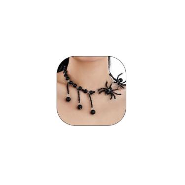 Imagem de liveliwithmin Colar gargantilha de aranha preta gótica Halloween preto com contas assustadoras punk hippie horrível aranha pingente de inseto Y2K joia exclusiva para pescoço, one size, Liga de aço