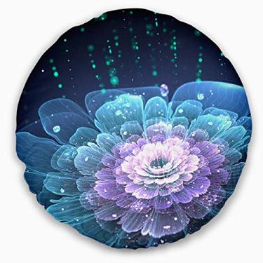 Imagem de Designart Fractal Flower with Water Drops' Floral Throw Round Sala de estar, sofá, enchimento de almofada + capa de almofada impressa em ambos os lados 50,8 cm