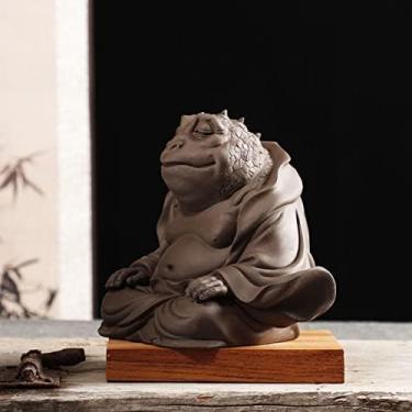 Imagem de Chá De Argila Roxa Pet Feito à Mão Chá De Sapo De Argila Roxa Pet Atrair Riqueza Sapo Fada Para Levantar Plataforma De Chá Escultura Zen Decoração, W16cm X H12cm