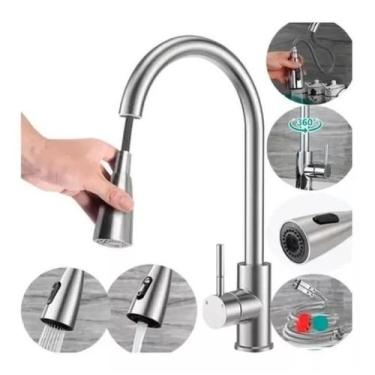 Imagem de Torneira Gourmet Mono Comando Prata Cromo Extensível Cozinha - DS