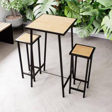 Imagem de Conjunto Mesa Alta Bar Bistrô 2 Bancos Pinus Botequim Industrial Black
