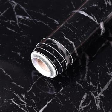 Imagem de Papel de Parede Adesivo Autocolante Mármore Brilhante, Preto, 5 Metros x 60cm, à Prova D'água, para Mesa, Vidro, Móveis, Fácil Limpeza