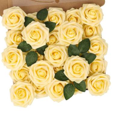 Imagem de Flores artificiais N&T NIETING 25 unidades de rosas amarelas falsas de