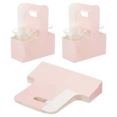 Imagem de PATIKIL Porta-bebidas com alça, 50 peças de papelão Kraft 2 porta-copos para bebidas quentes ou frias, sacos de presente de flores, caixas de embalagem floral, festa, rosa/branco