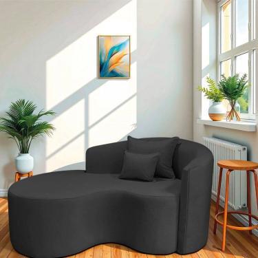 Imagem de Recamier Curvo Orgânico 150cm 2 Lugares Lado Esquerdo para Sala de Estar Linho Londres Preto
