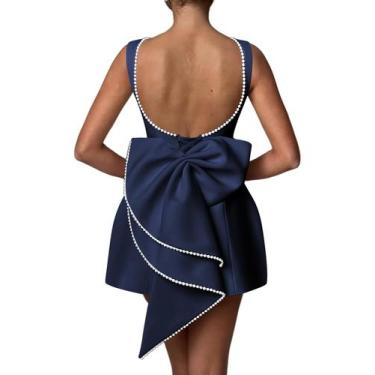 Imagem de Vestido de festa Aosadin Mini Satin para mulheres azul marinho tamanho