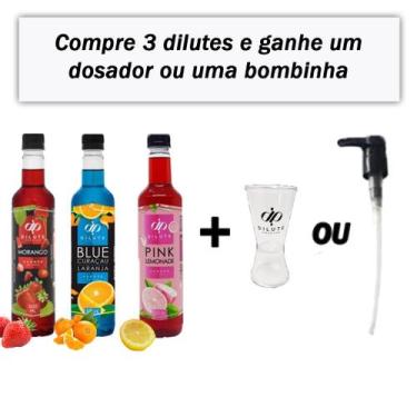 Imagem de Kit Xarope Dilute Morango + Pink Lemonade + Curaçau + Brinde - Dilute 