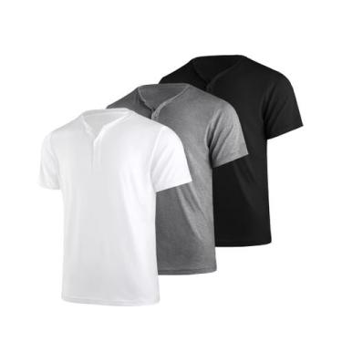 Imagem de Camisa masculina de manga curta Henley Tee Liloak, pacote com 3 unidad