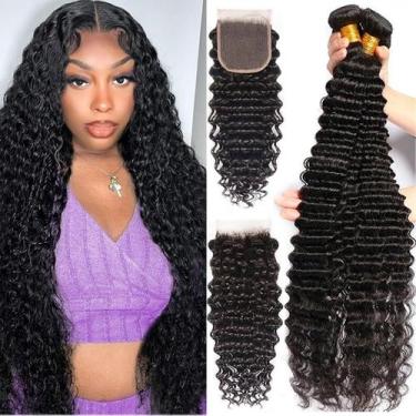Imagem de Pacotes de cabelo + fecho Cenglou Deep Wave 20 cm 22 cm 24 cm