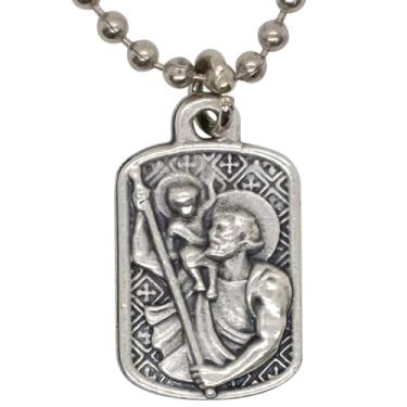 Imagem de Medalha do Santo Santo em corrente estilo dog tag | São Cristóvão, São Pio ou São José | Medalha prateada | Ótimo presente de confirmação | Feito na Itália, Medium, Metal, Sem Pedra Preciosa
