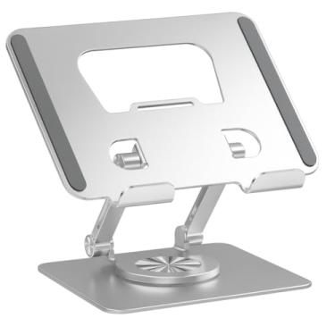 Imagem de Suporte Articulado para Tablet e Celular – Dobrável, Ajustável, Giratório 360°, Alumínio Resistente com Base Antiderrapante e Almofadas de Proteção, Portátil e Ergonômico – Prata