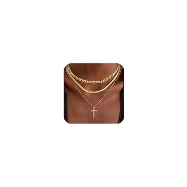 Imagem de Colar em camadas de ouro e prata para mulheres, não mancha, gargantilha delicada, colar grosso, pingente de pilha, conjunto de colar de corrente com pingente de pingente banhado a ouro 14K longo